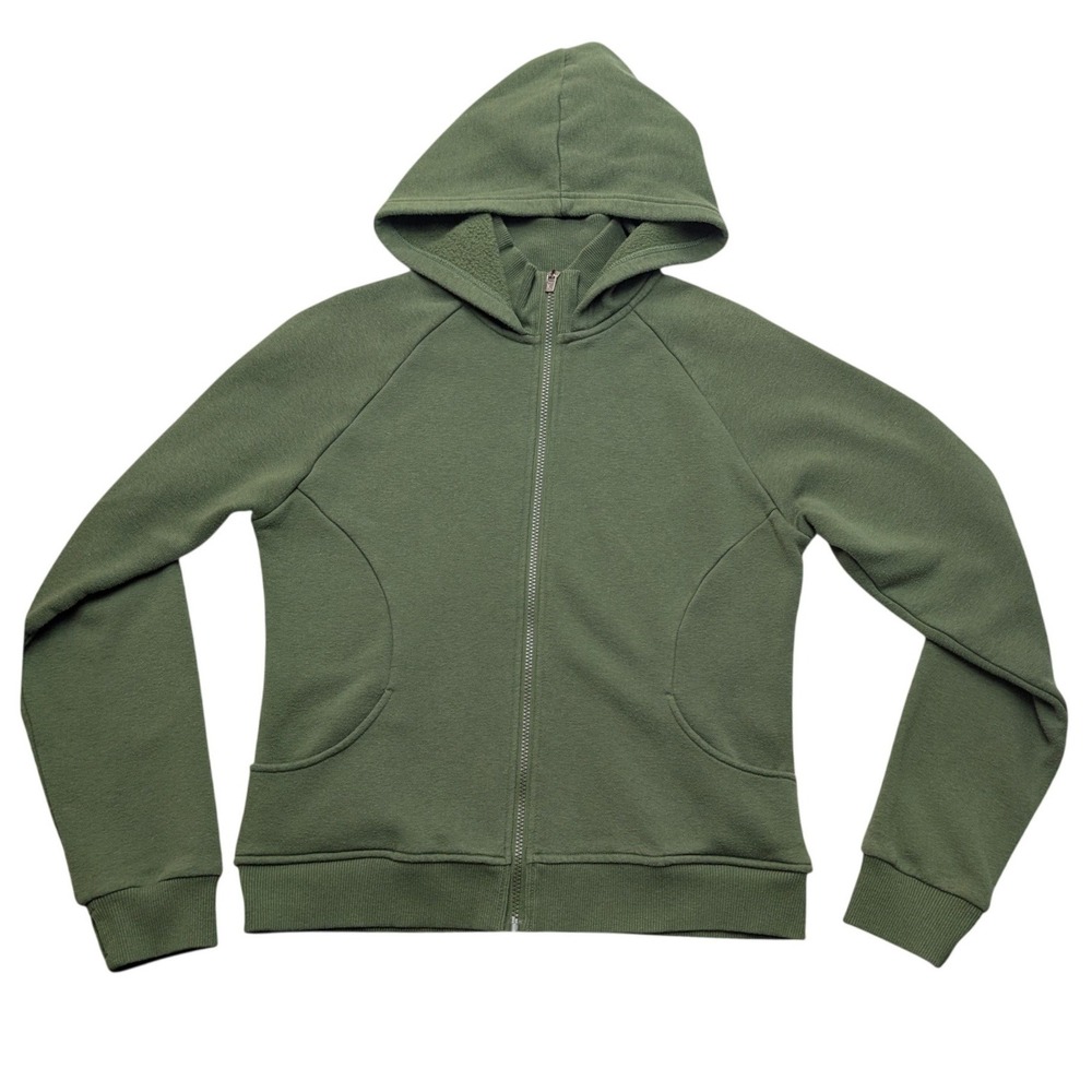 Zyia Active Hoodie Womens Medium Olive Green Zip Up Raglan Activewear